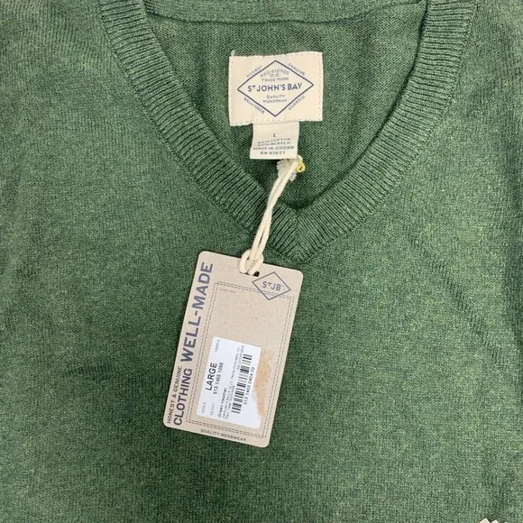 St. John's Bay Green Sweater Large NWT V-neck Career Workwear L - Picture 3 of 4